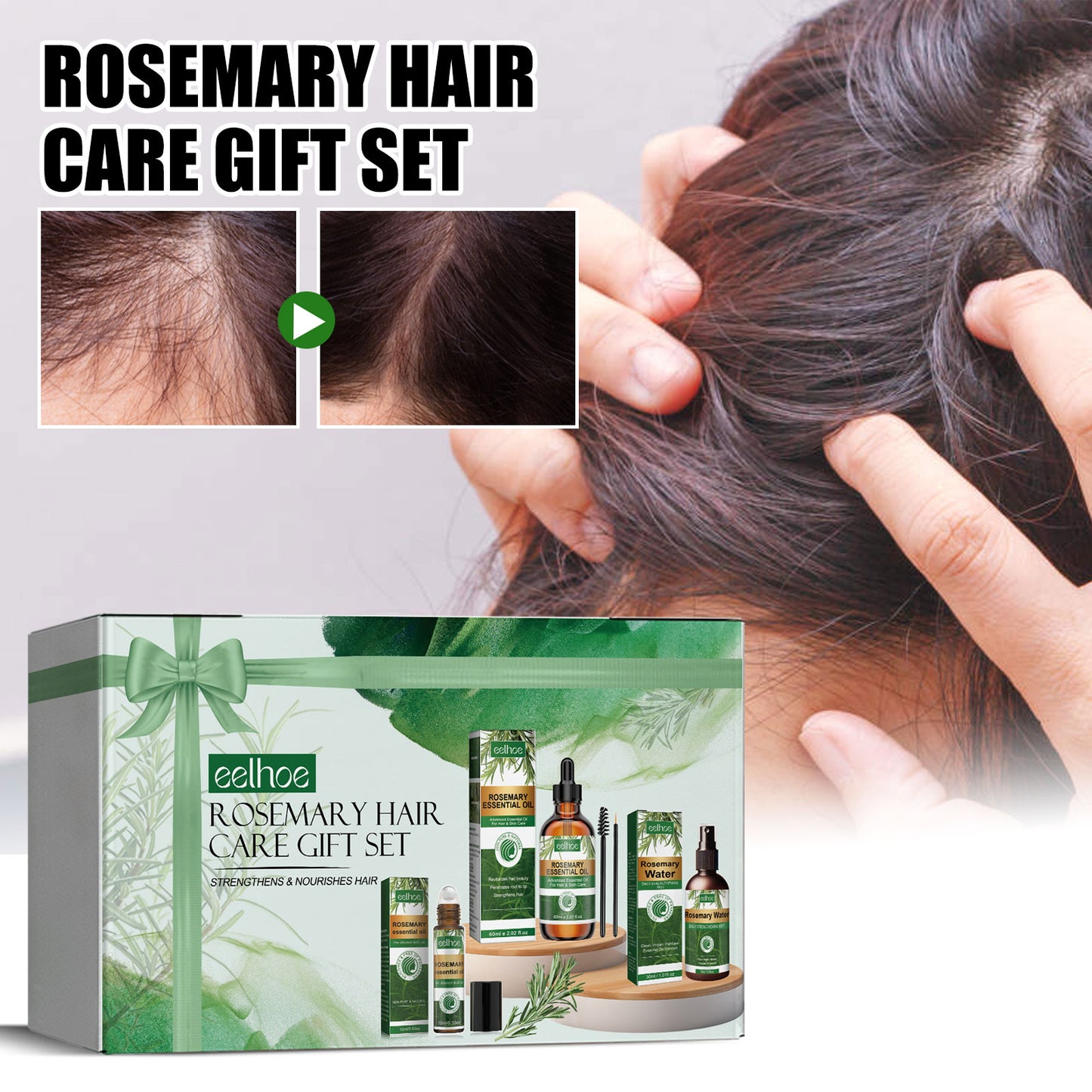 Rosemary Hair Care Gift Set - Body & Hair Treatment Kit, 3 Boxes