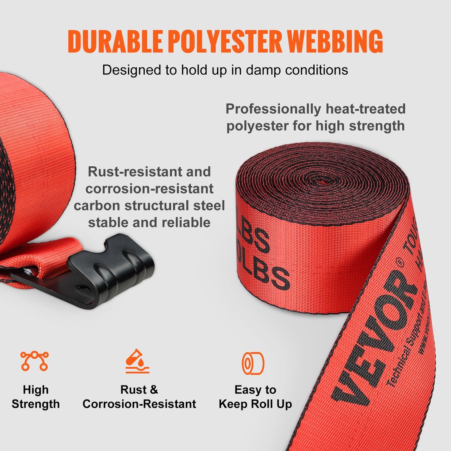 Heavy-Duty Winch Straps 4ft x 30in 6000 lbs Load Capacity Flat Hook Tie Downs Red 10 Pack