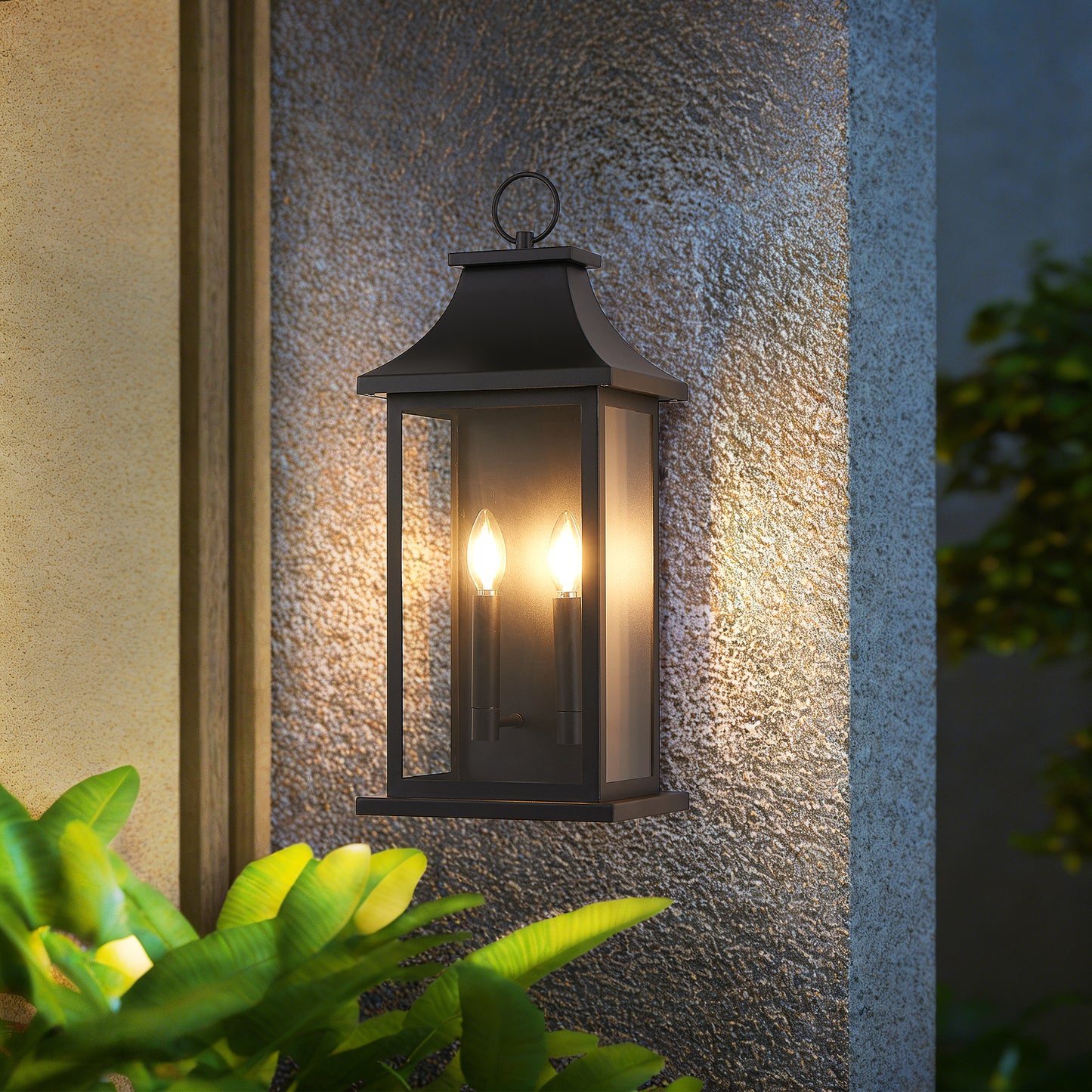 2-Pack Outdoor Wall Lanterns - Dusk to Dawn Black Sconce with Glass for House Porch Garage