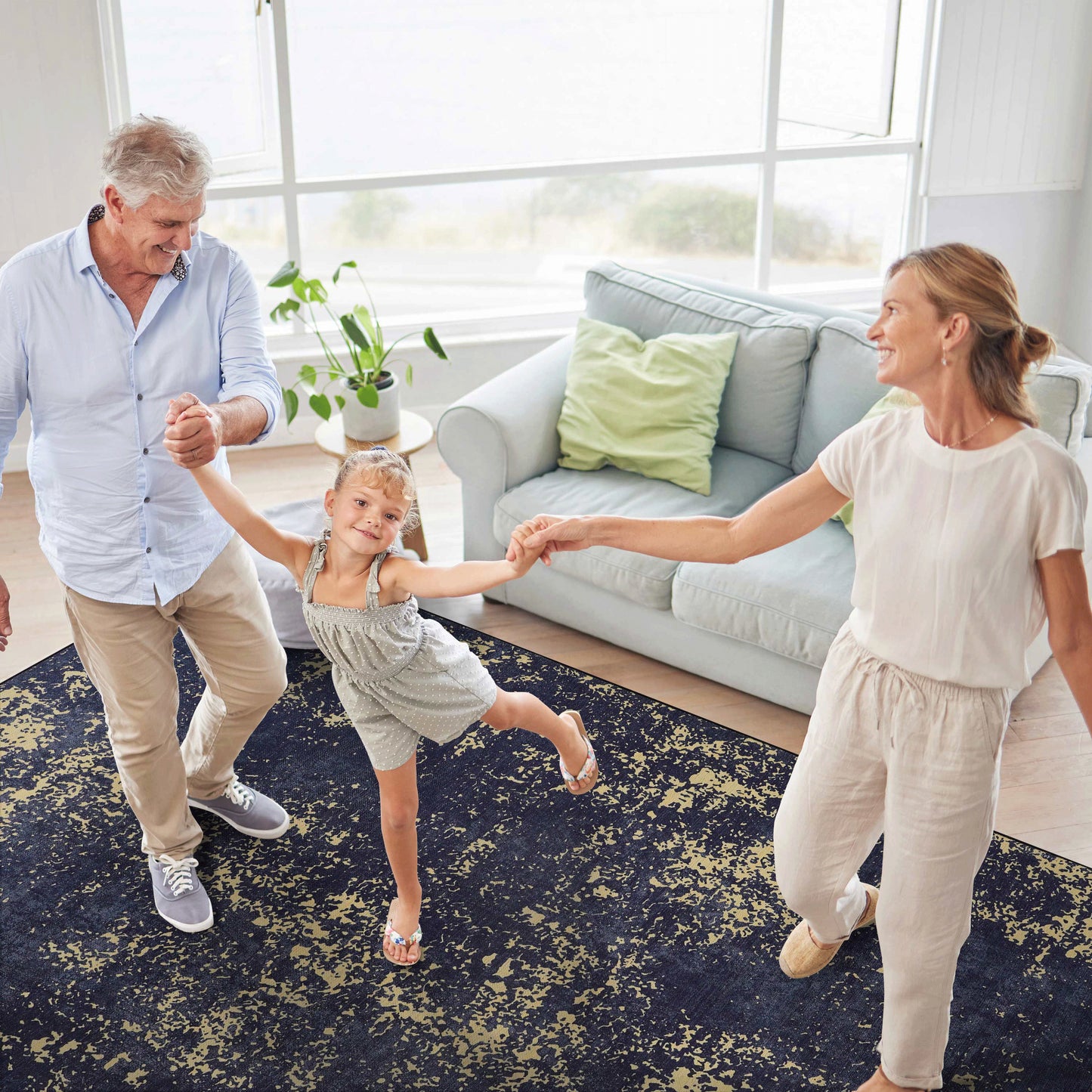 MAVAL Black Washable Rug 8x10 Area Gold, 8' X 10'