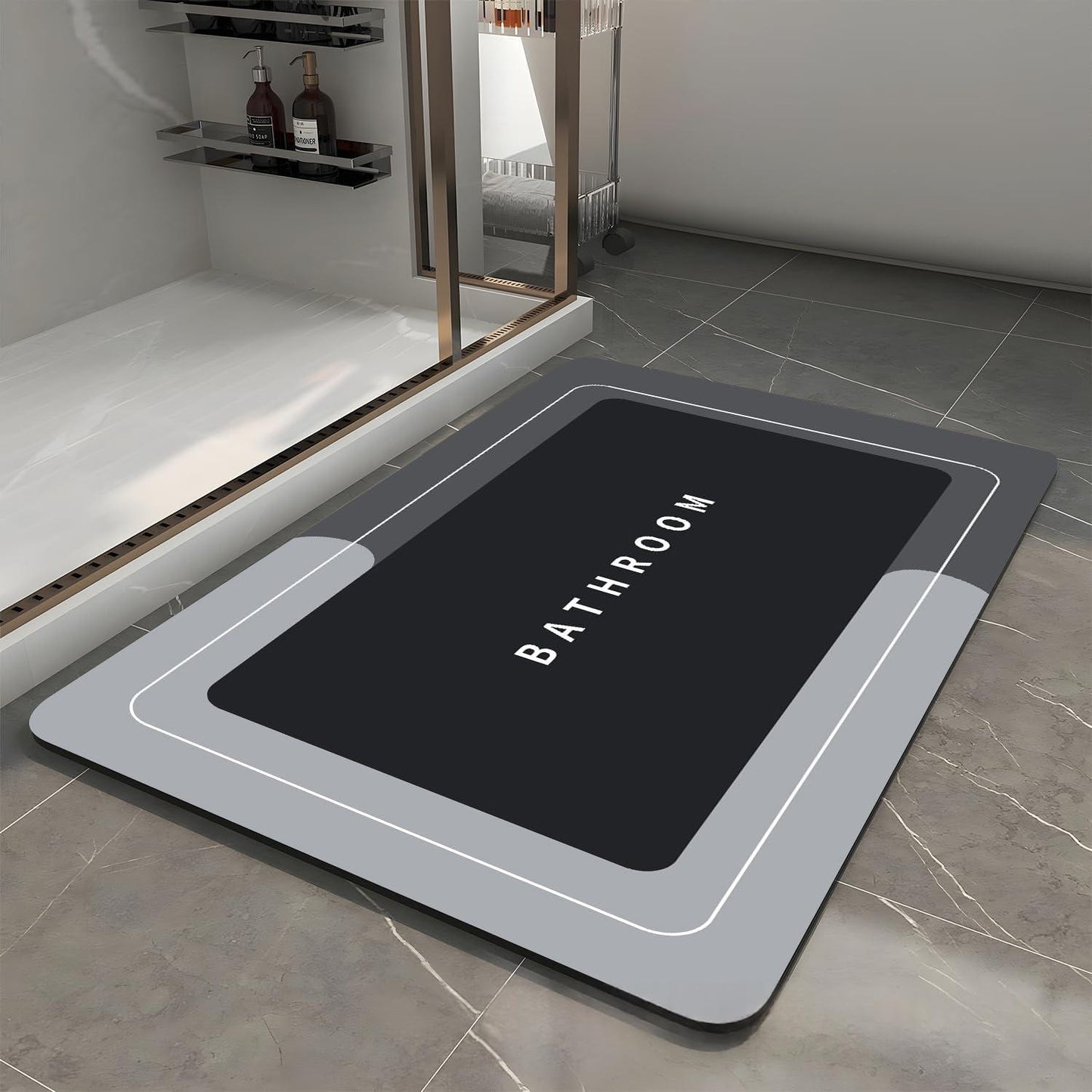 Non-Slip Stain-Resistant Bathroom Floor Mat - Modern Minimalist Square Design