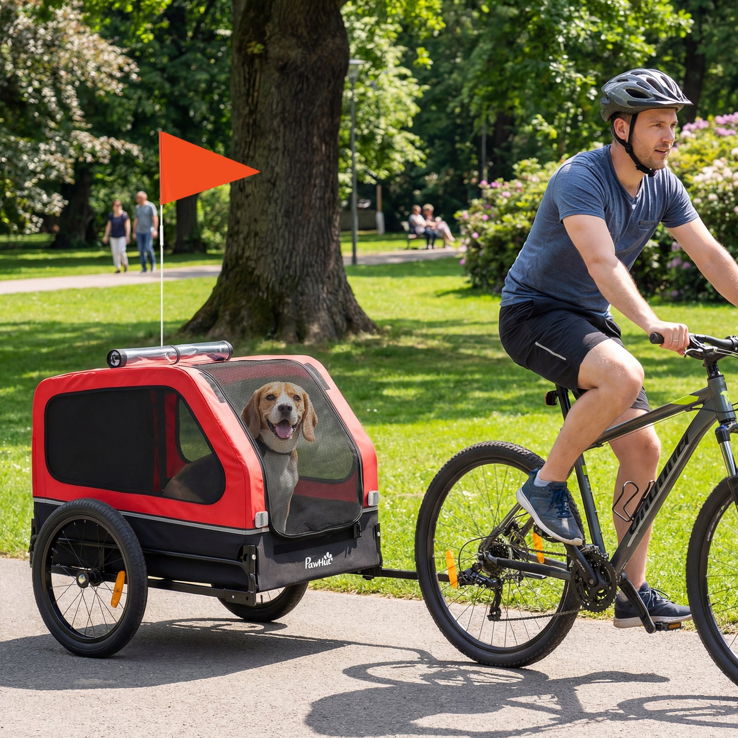 Dog Bike Trailer for Small & Medium Dogs with Ramp, Red Bicycle Pet Carrier