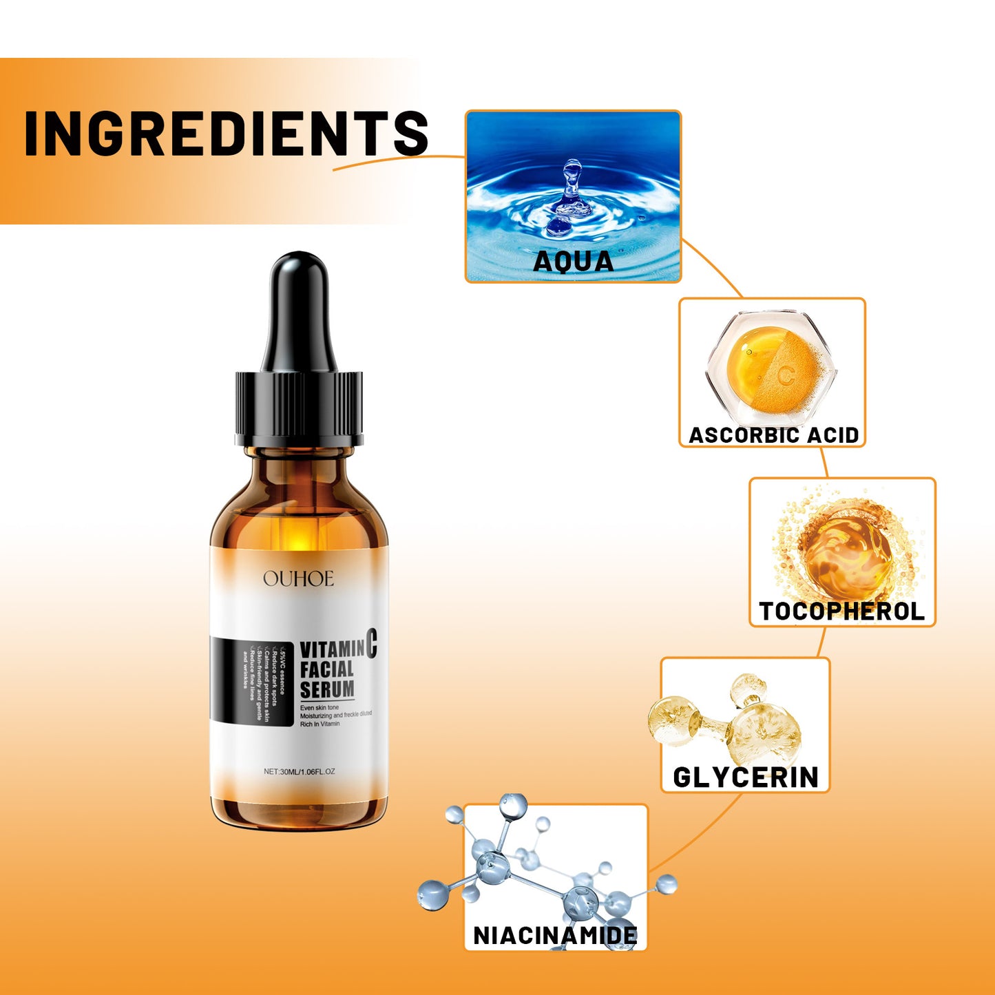 Anti-Aging Facial Serum with Vitamin C & E - Brightening & Hydrating 30ml