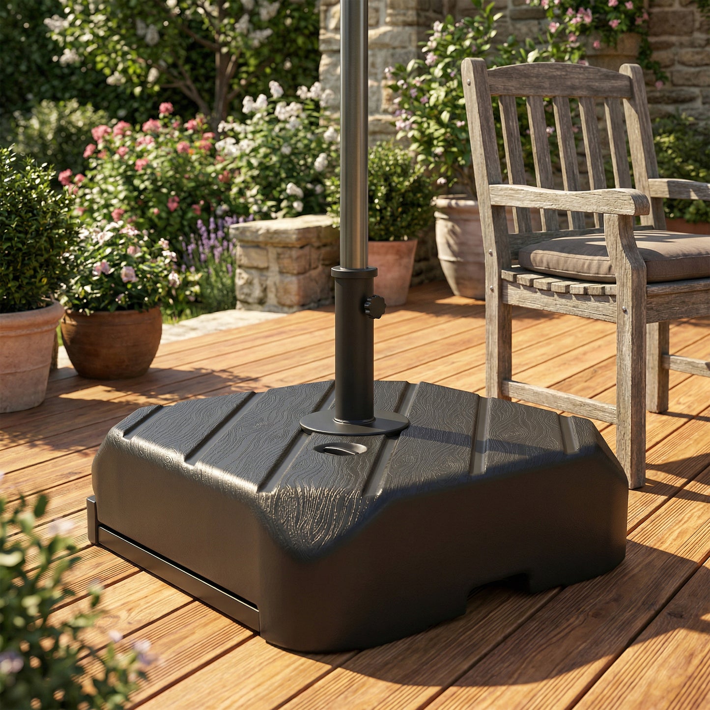 Patio Umbrella Base with Wheels and Telescopic Handle - Black