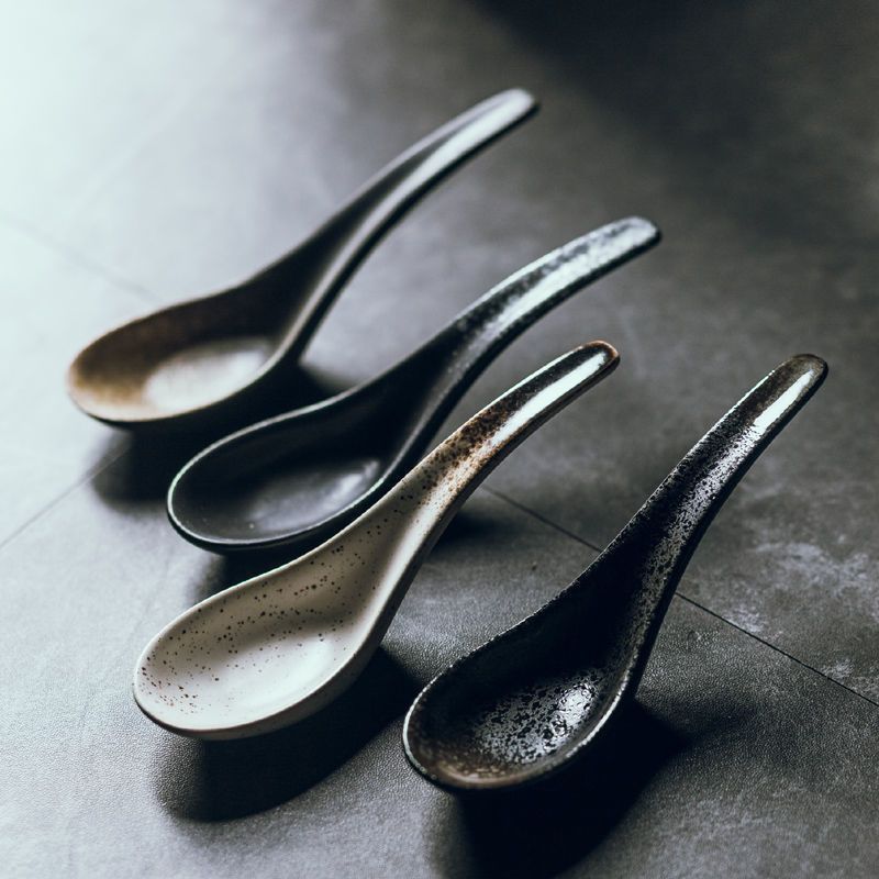 Ceramic Ramen Noodle Spoon - Bent Chinese Style Kitchen Utensil