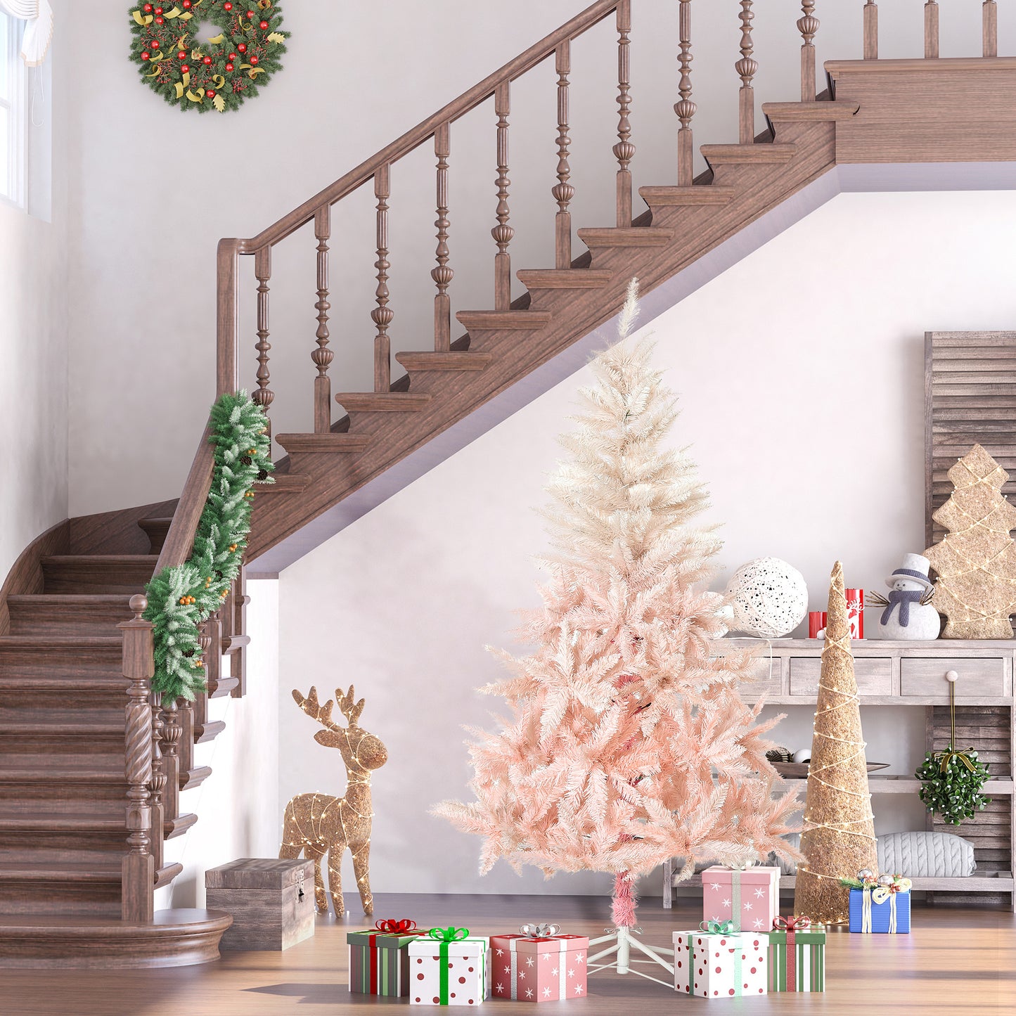 7ft Pink Pencil Christmas Tree with Metal Stand - Holiday Decor