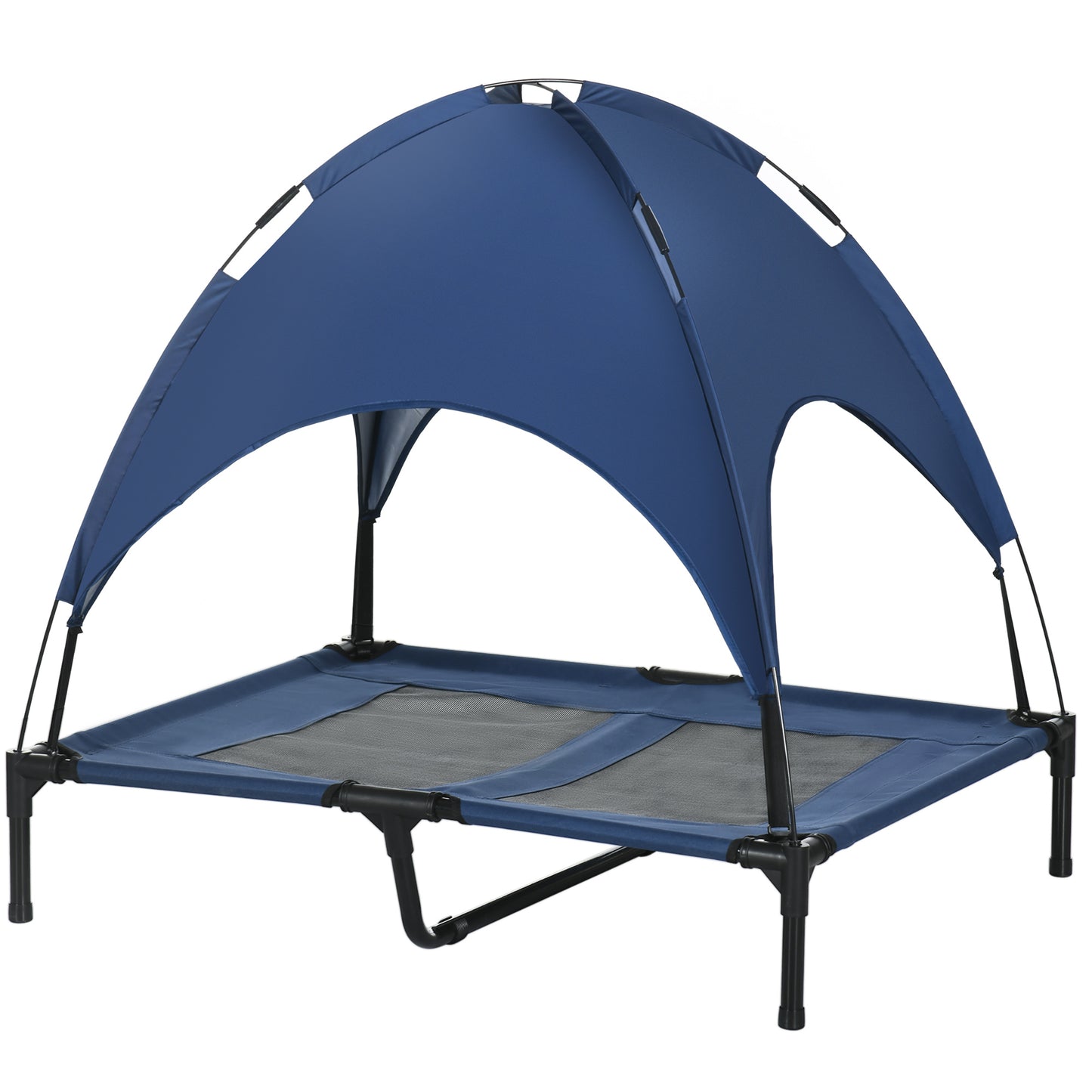 Portable Elevated Dog Bed with UV Canopy - 36 Inch Dark Blue