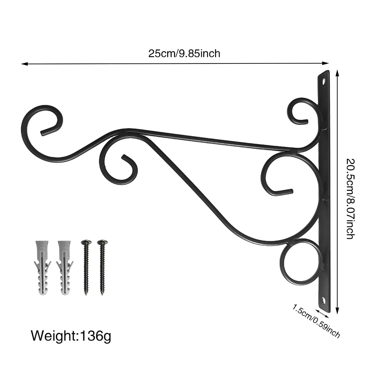 Wall-Mounted Plant Hanger Hook for Garden & Balcony Decor - Black