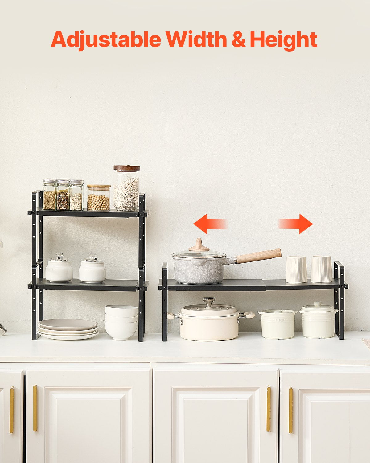 2-Tier Adjustable Kitchen Storage Organizer Shelf - Black
