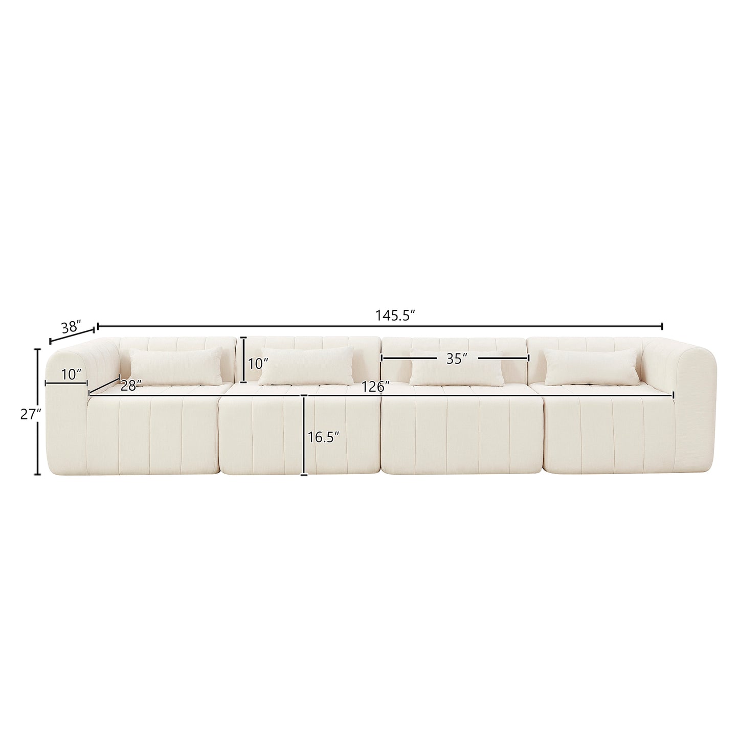 Modular Sectional Sofa - 145.5 Inch Beige Upholstered Couch