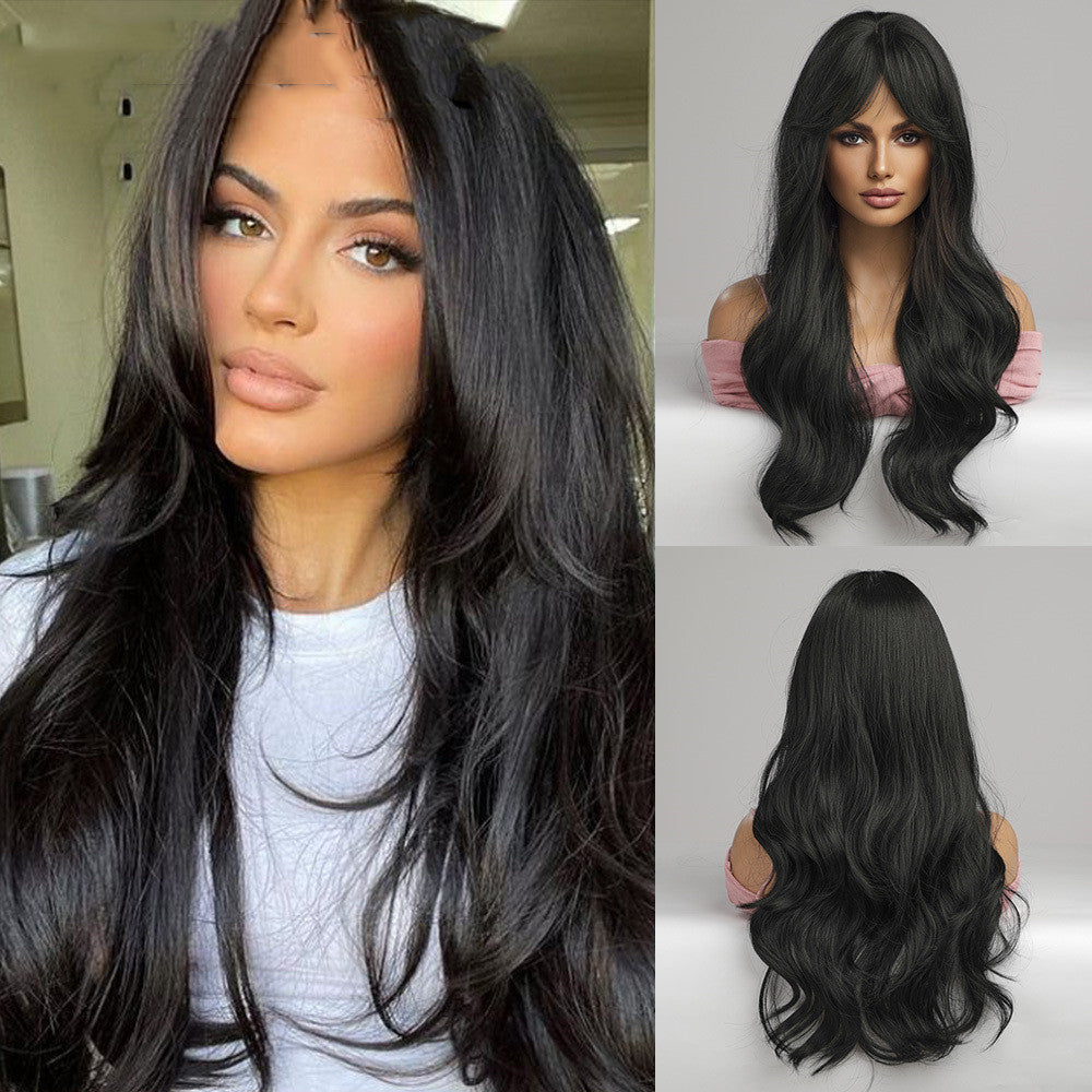 Long Bangs Curly Wig - 26 Inch Synthetic Hair