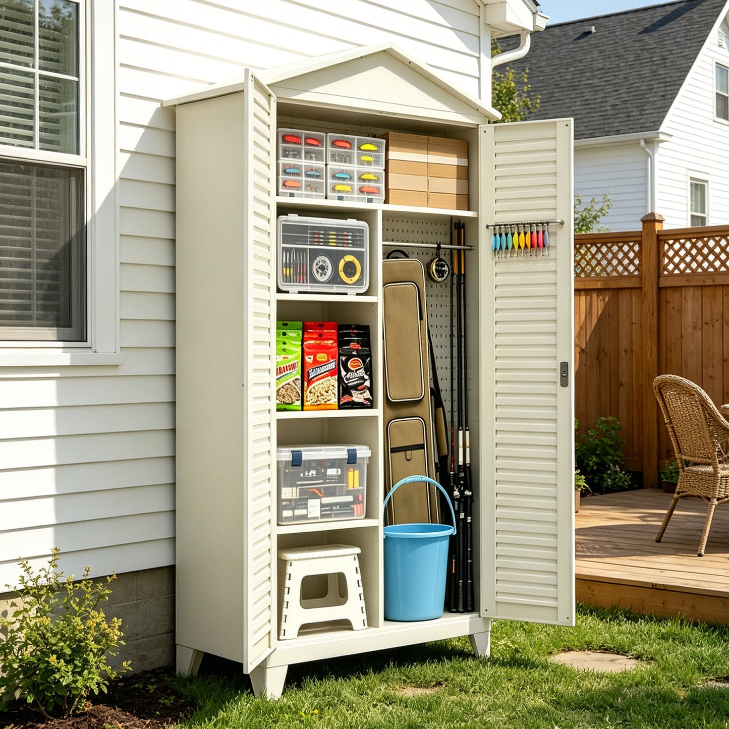 79-Inch Tall Metal Tool Storage Cabinet - Beige Steel Organizer