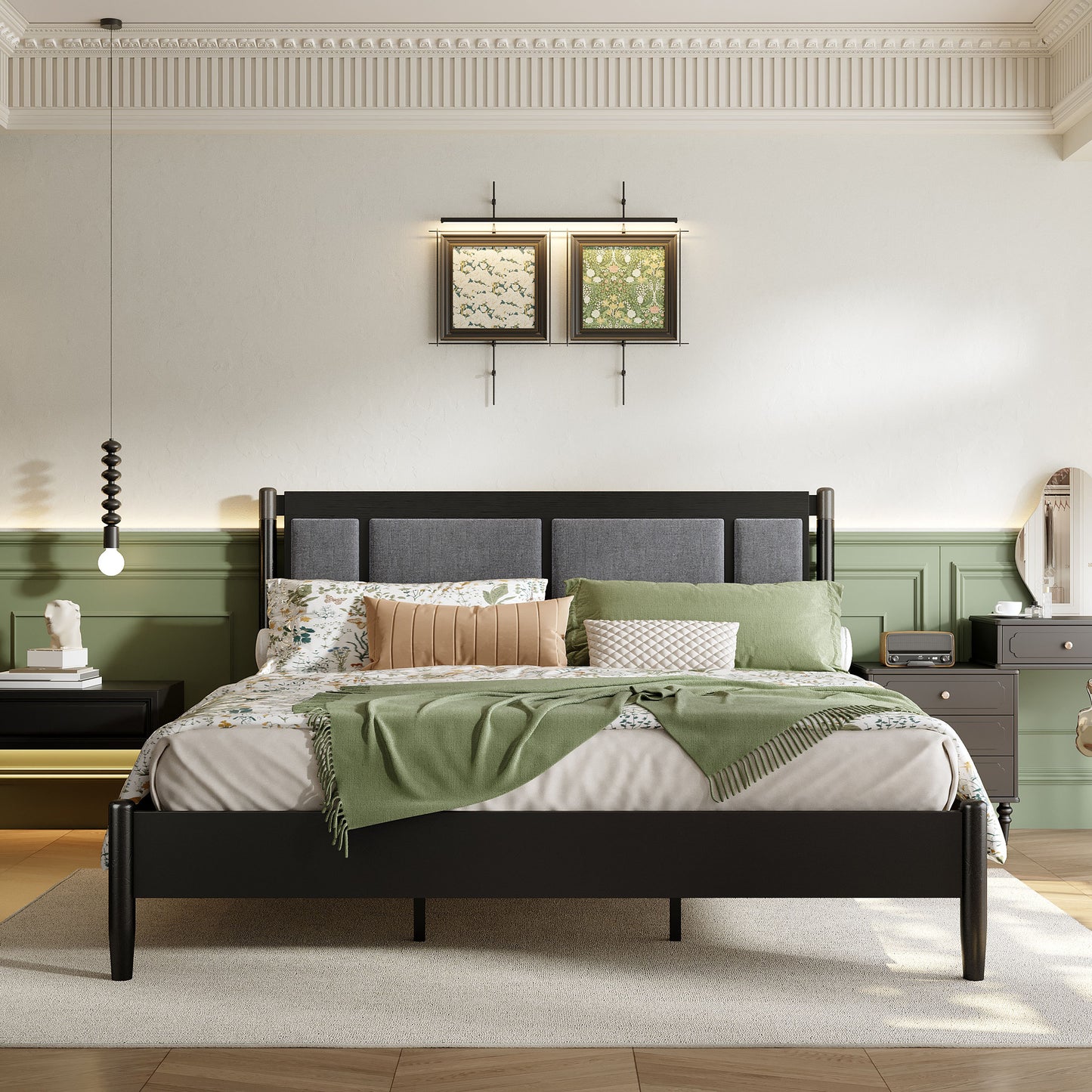 Solid Wood King Bed, Heavy Duty 600 Lbs Support, No Box Spring
