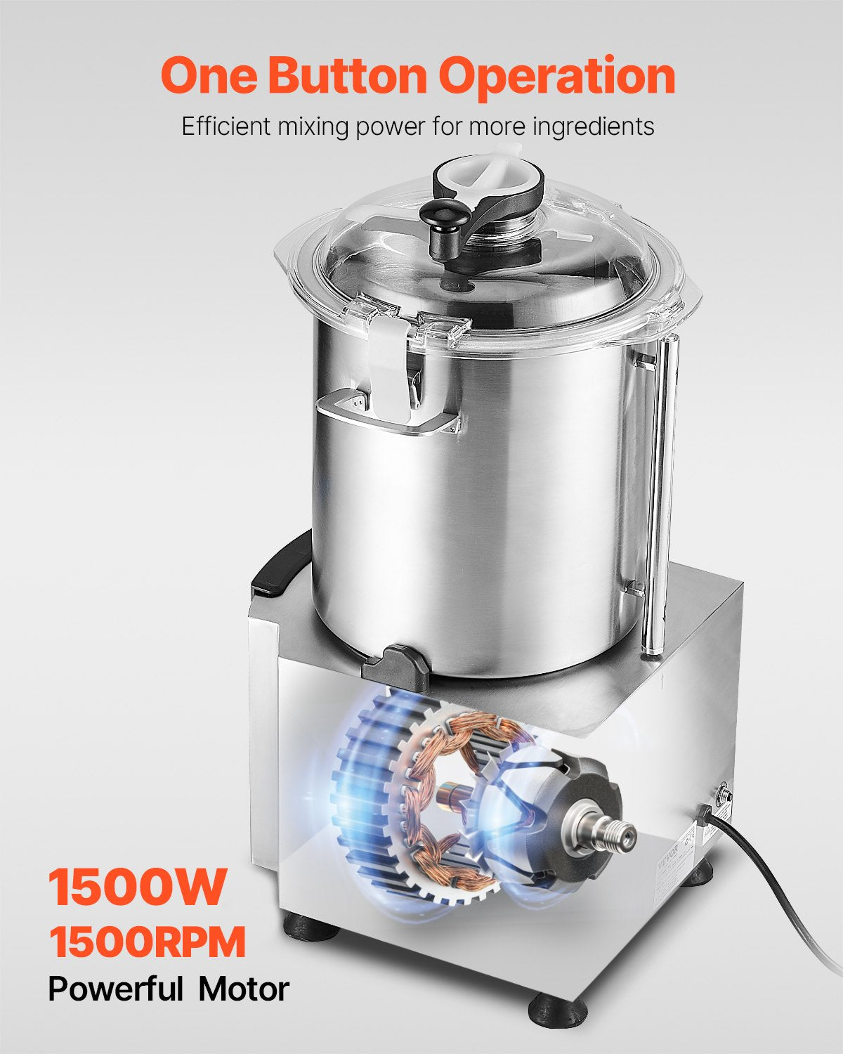 Commercial Food Processor 19 Quart Stainless Steel Vegetable Chopper with 1500W Motor