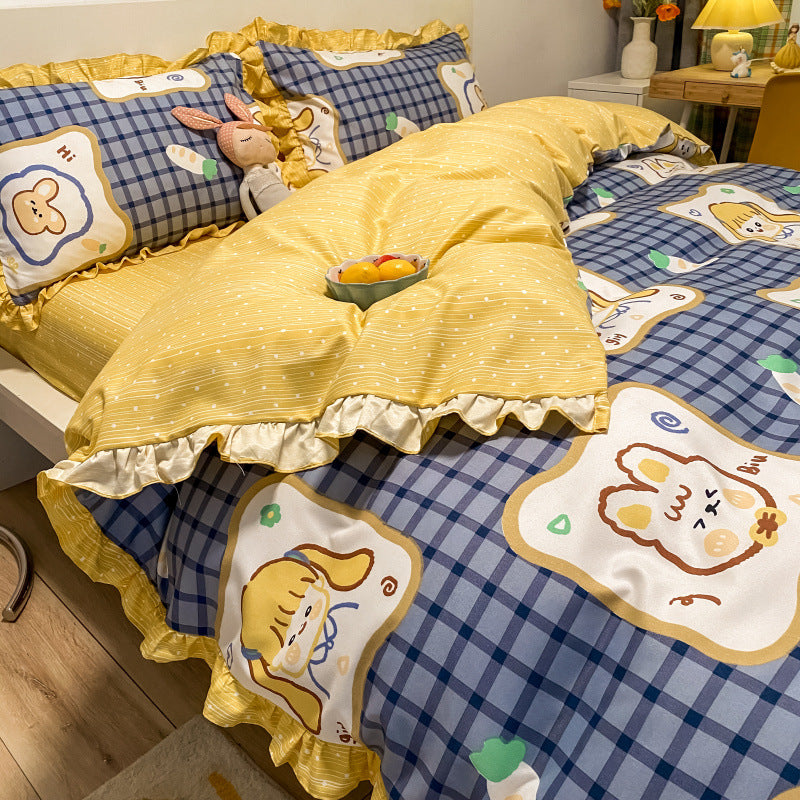 Princess Heart Bedding Set for 1.8M Bed - Kids Girl Bed Linen with Lace