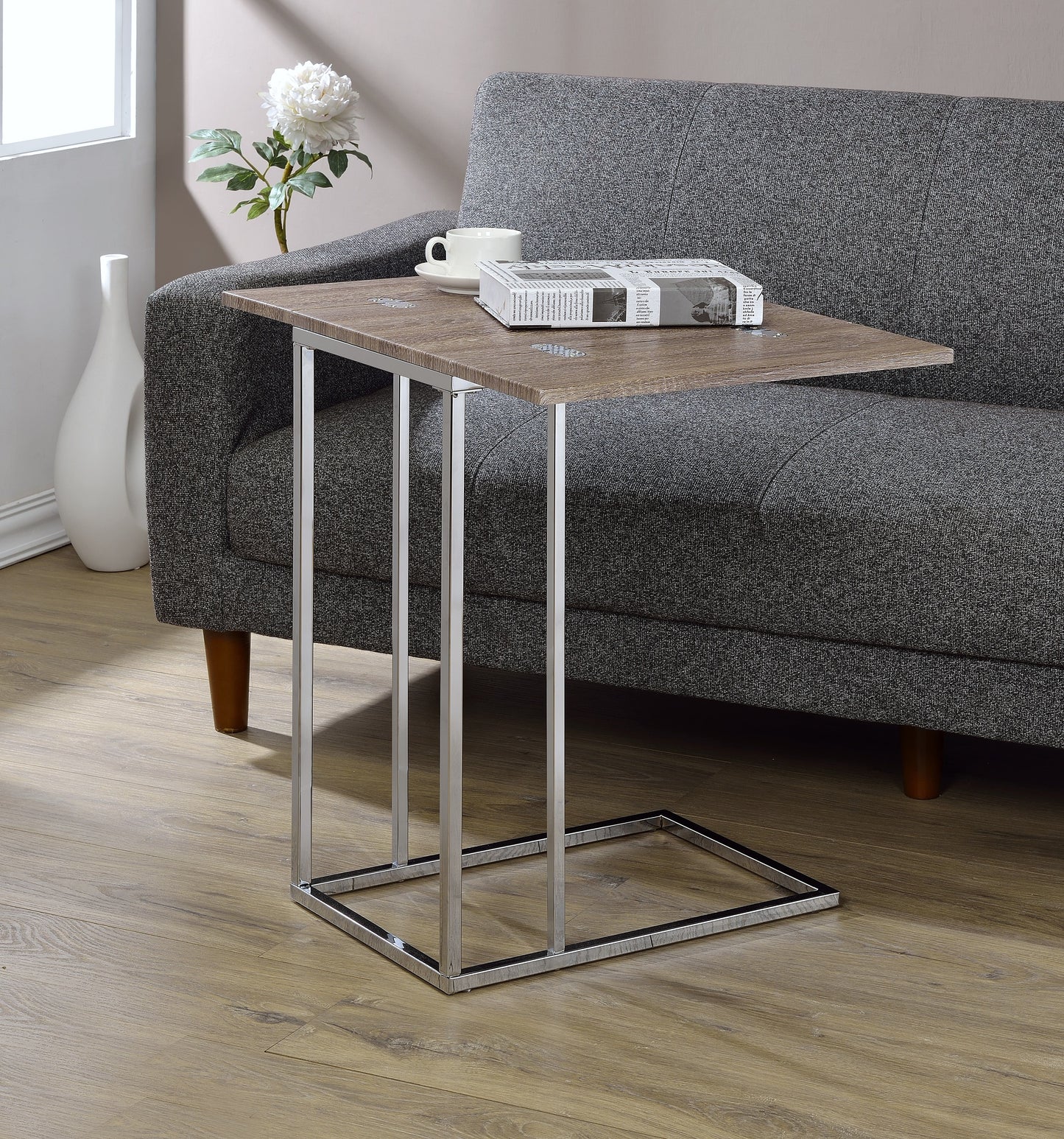 Accent Table with Weathered Oak and Chrome Finish - 24"
