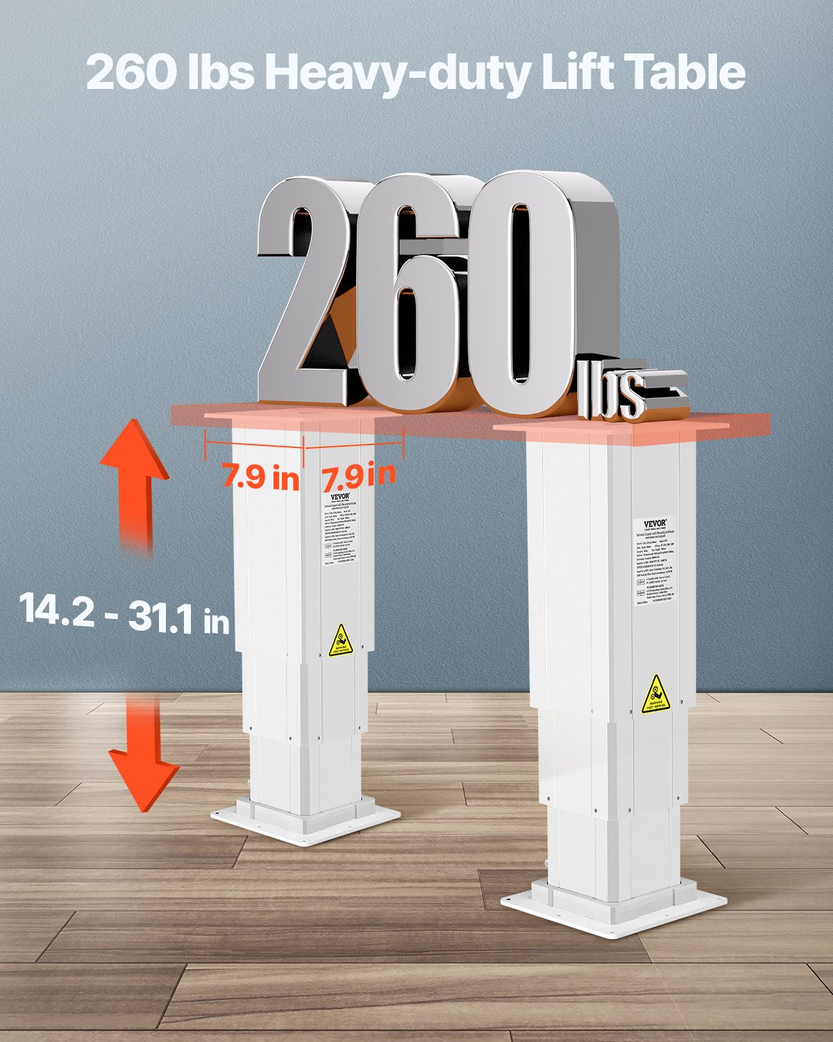 Adjustable Electric Lift Table System 260 Lbs Capacity Height 14.2-31.1 in - Silver