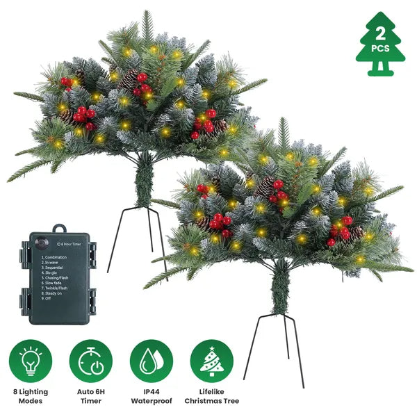 Artificial Christmas Tree Urn Filler with LED Lights - 2Pcs