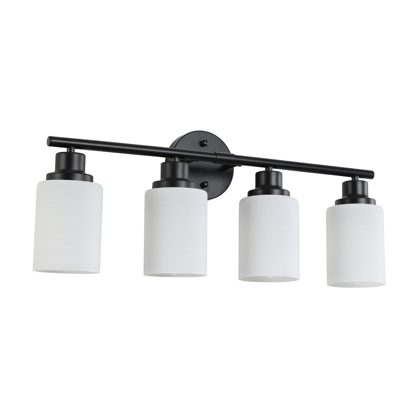 Modern 4-Light Bathroom Vanity Light - Frosted White Glass & Black Iron Frame
