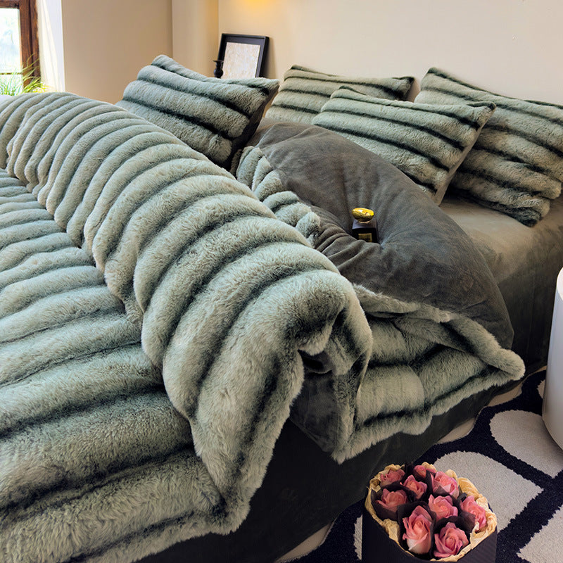 Warm Fluffy Milk Fiber Bedding Set Four Pieces - Autumn and Winter Comfort
