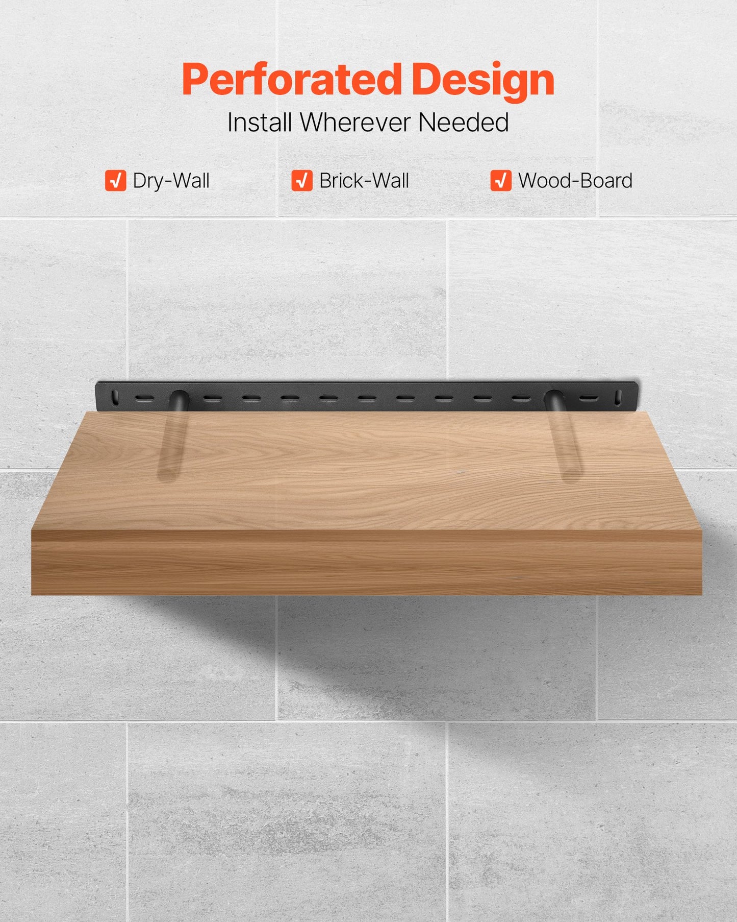 Heavy Duty Floating Shelf Brackets 22 Inch - Black Concealed Wall Support
