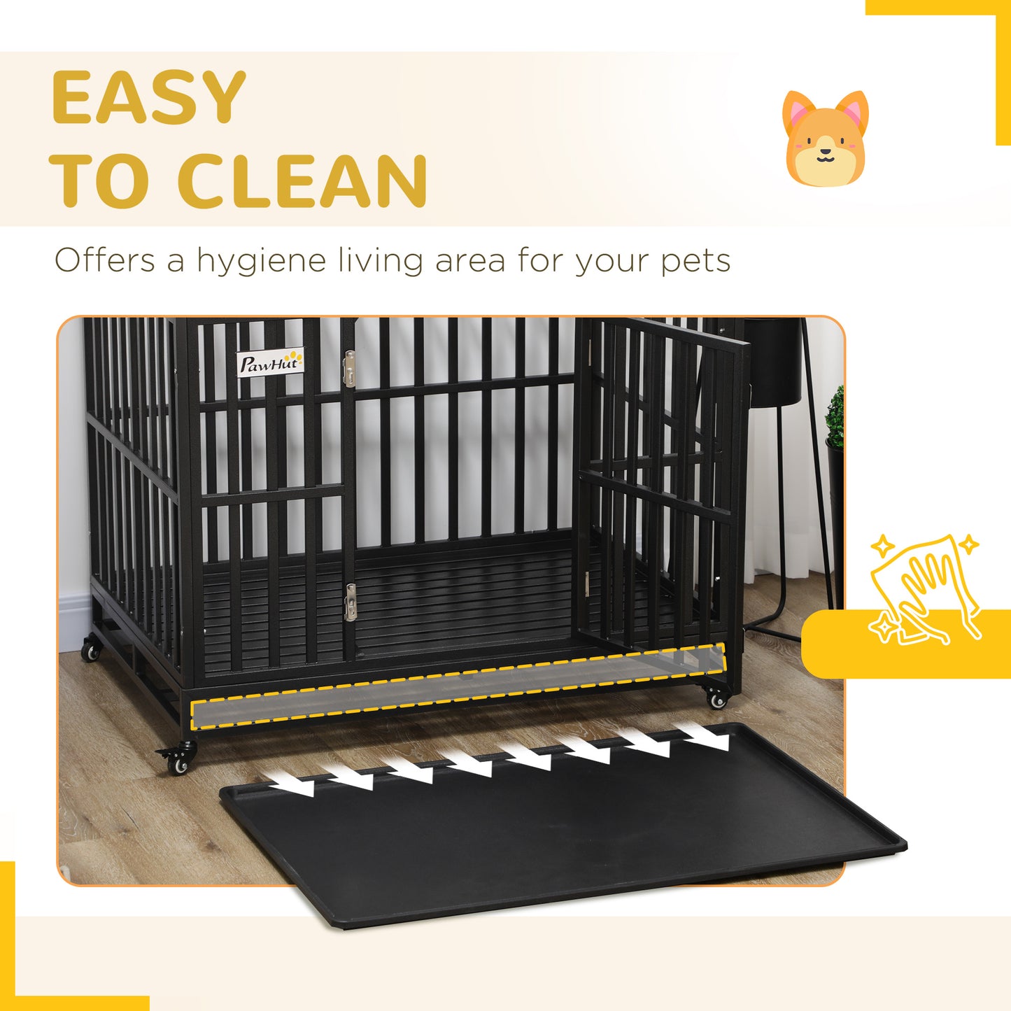 Heavy Duty Dog Crate with Wheels - 45 Inch Steel Kennel, Escape-Proof Black