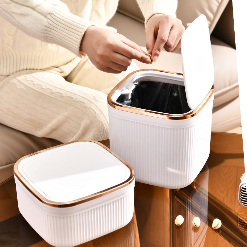 Desktop Trash Can Push-Style Waste Bin 4L Light Luxury Storage Bucket