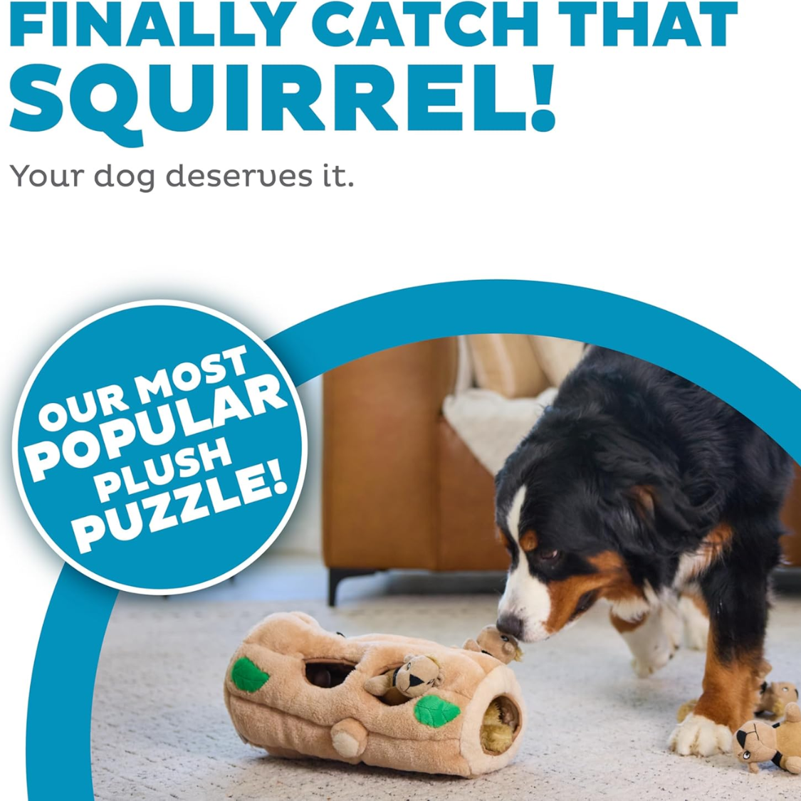 Interactive Squirrel Dog Toy 2-in-1 Plush Puzzle with Squeaky Squirrels - Brown