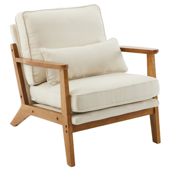 Oak Upholstered Lounge Chair - Off-White