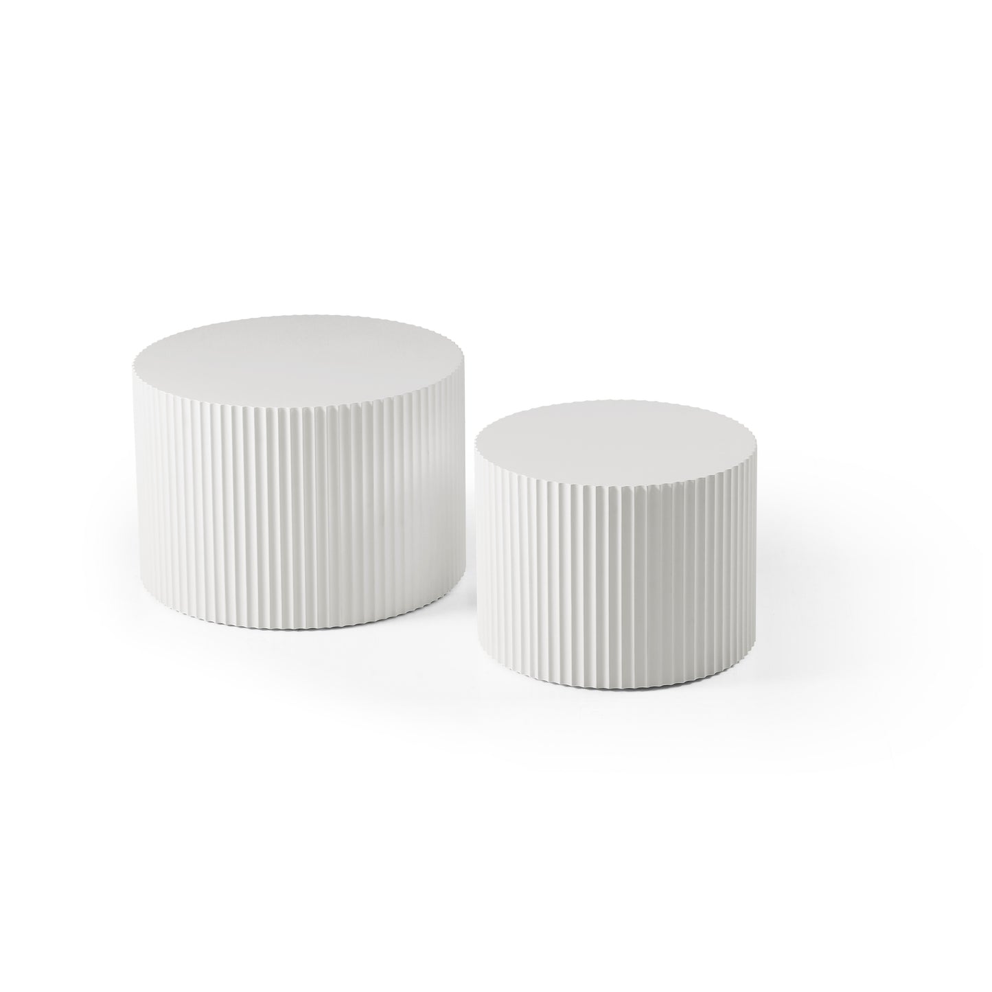 White Round Nesting Table Set of 2 - Modern MDF Coffee Tables