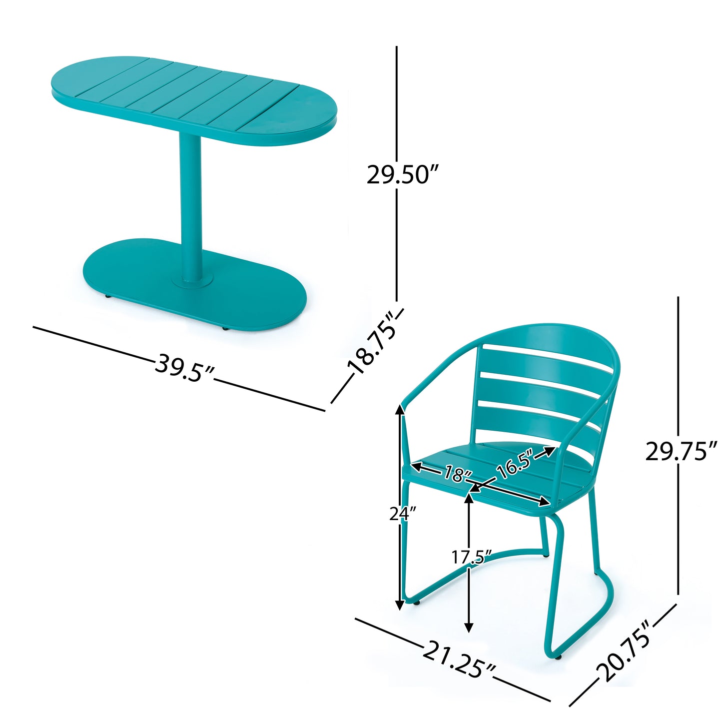 Teal Santa Monica Bistro Set - Outdoor Dining Table & Chairs