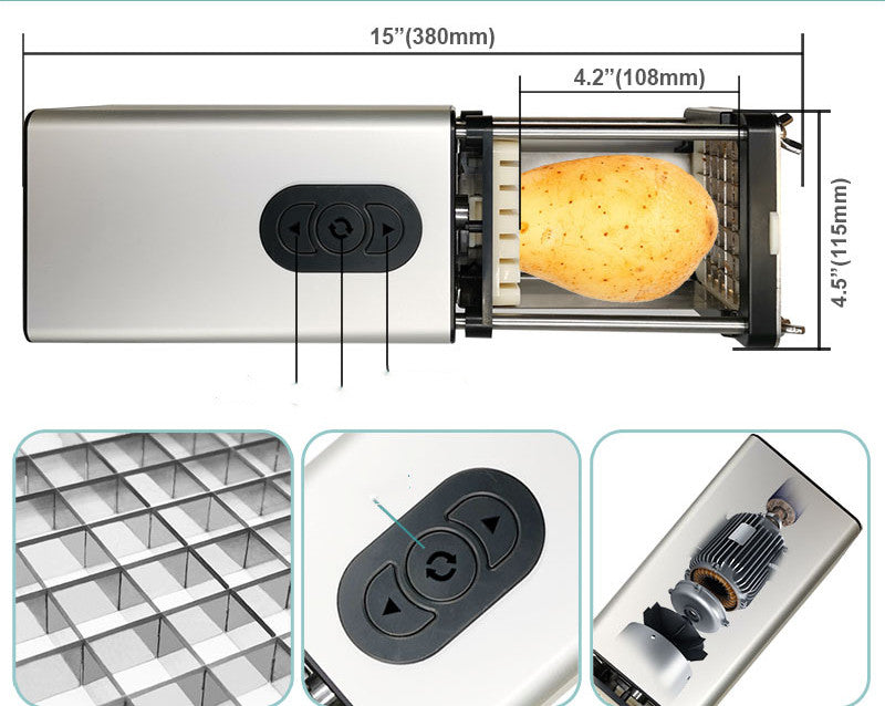 Electric French Fry Cutter with Stainless Steel Blades - Commercial & Household Food Slicer