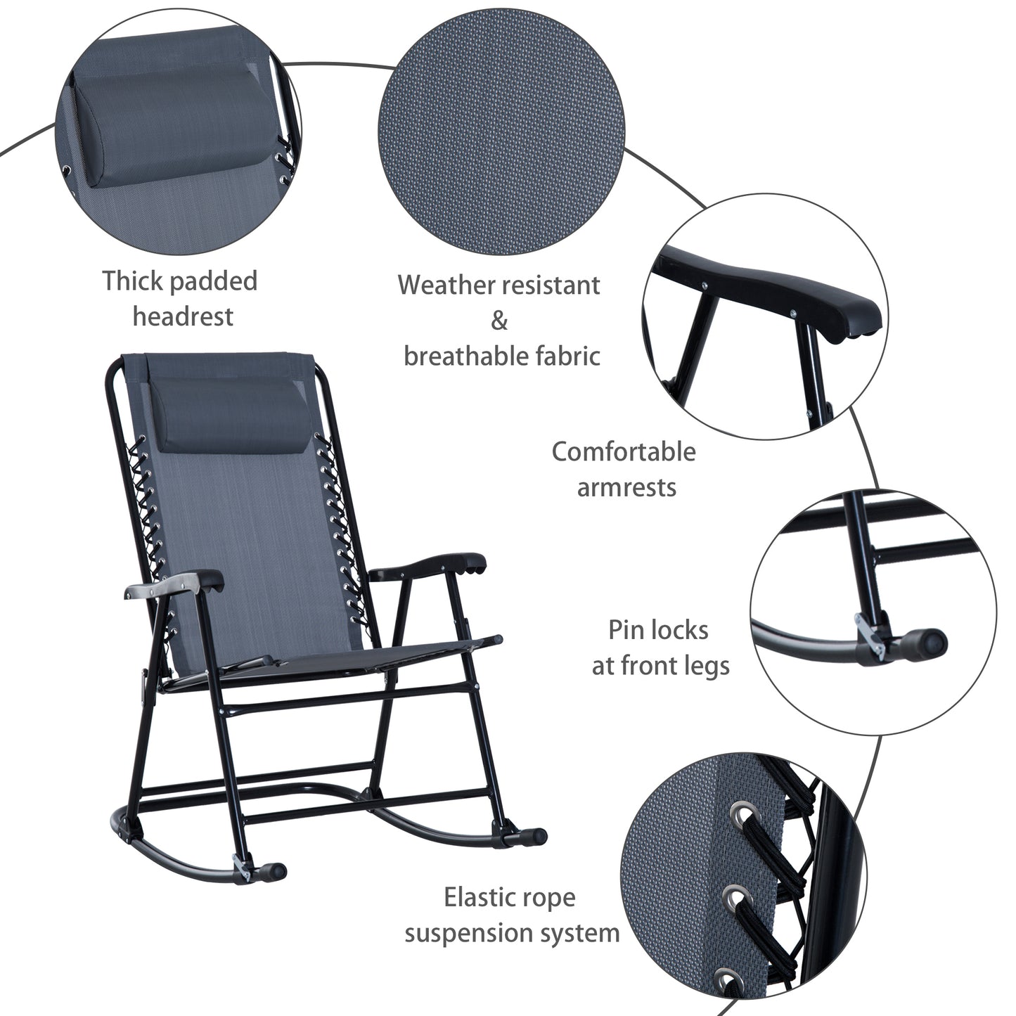 Outdoor Folding Rocking Chair Set with Side Table - Gray