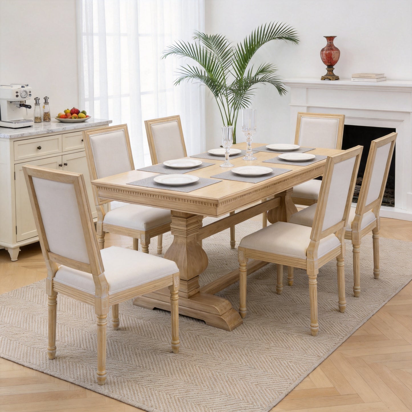 Upholstered French Country Dining Chairs - Set of 2, Beige