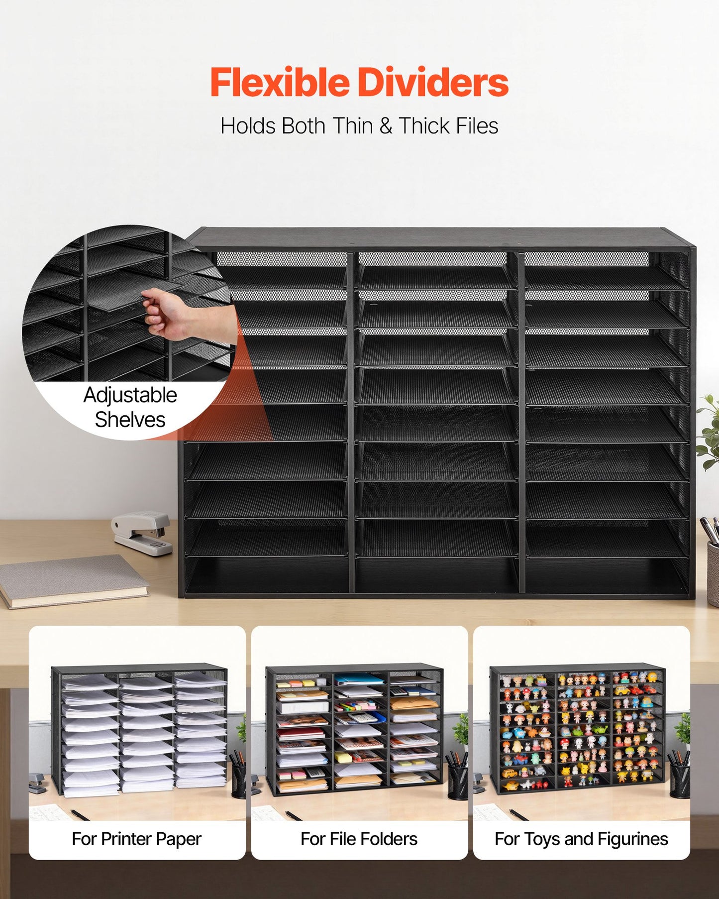 Metal Literature Organizer with 27 Compartments and Wooden Top - Office & Home File Storage