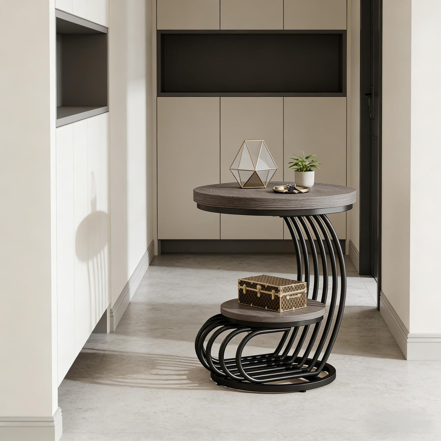 2-Tier Round Side Table - Elegant End Table with Storage