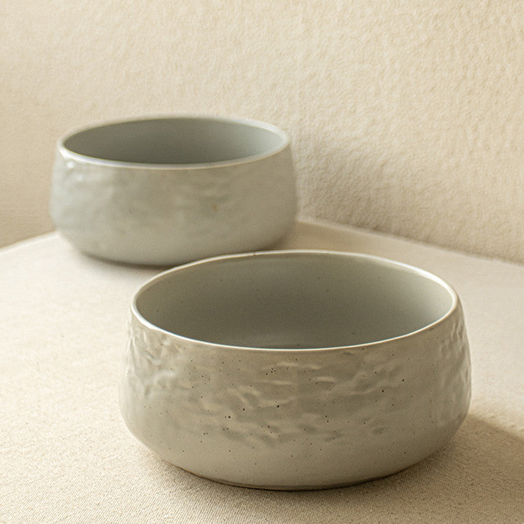Round Ceramic Fruit Salad Bowl with Ripple Design - Grey