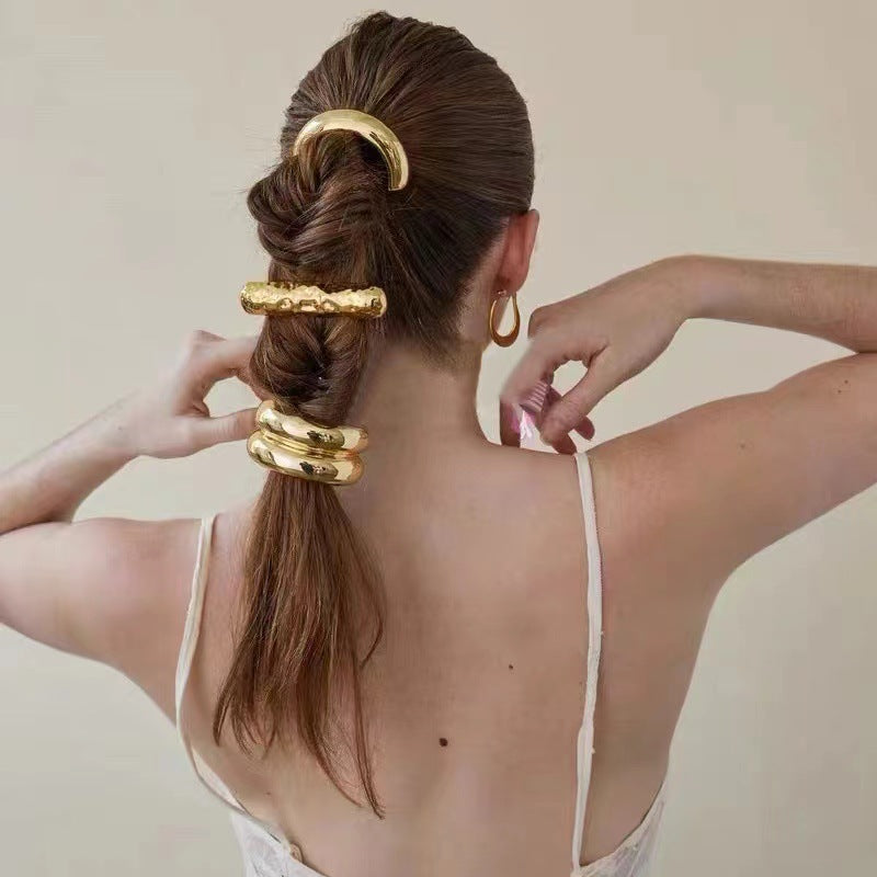 Minimalist Alloy Hair Ring Set - Semi-Curved Hair Accessories for Elegant Styling