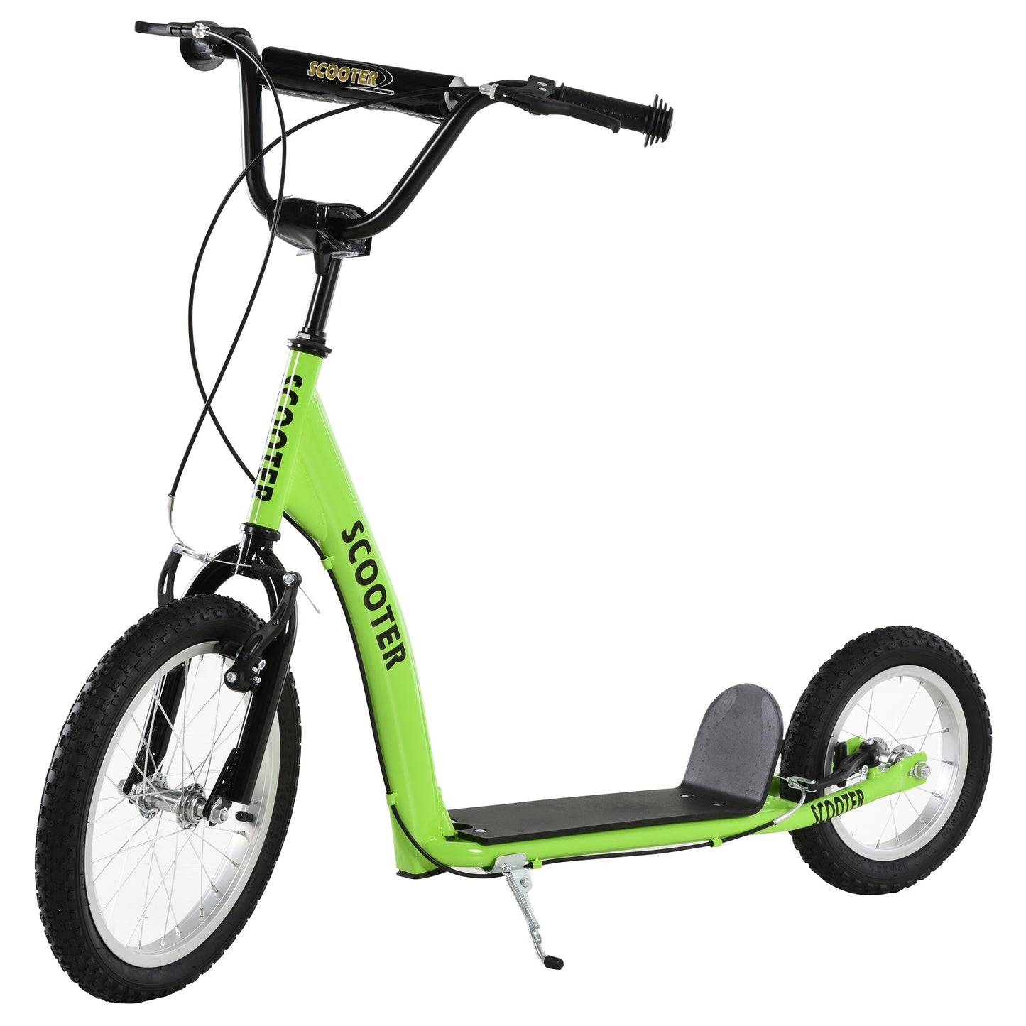 Youth Scooter with Adjustable Handlebar, Dual Brakes & Inflatable Wheels - Green