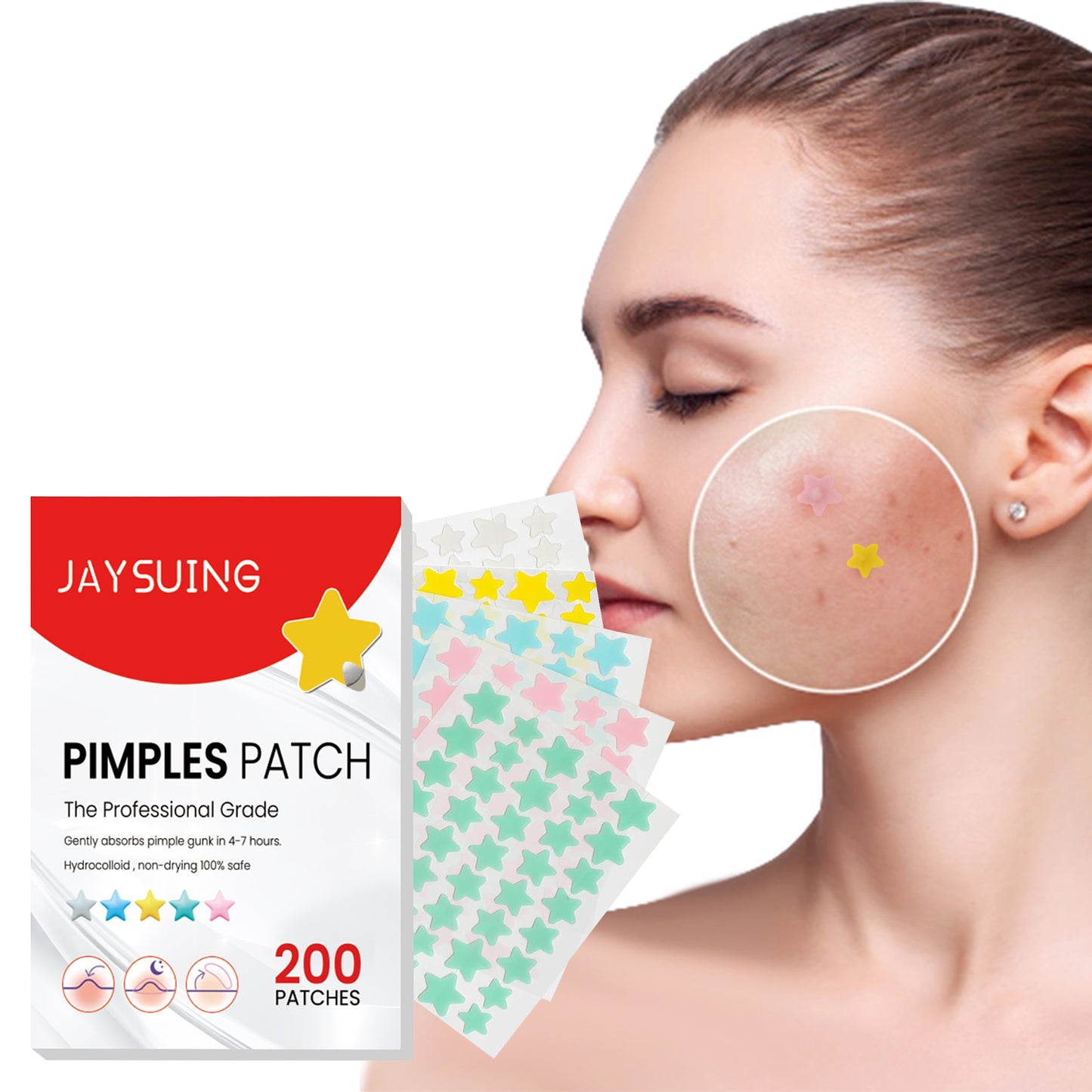 Star Shaped Hydrocolloid Acne Patches - Tea Tree & Witch Hazel Spot Treatment