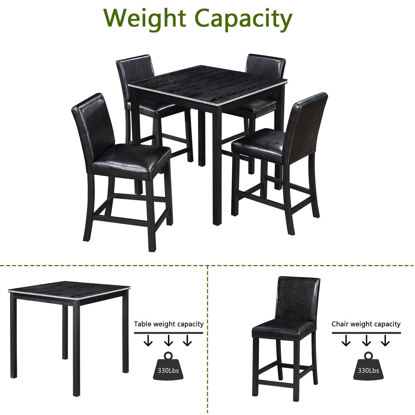 5-Piece Counter Height Dining Table Set with Upholstered Chairs
