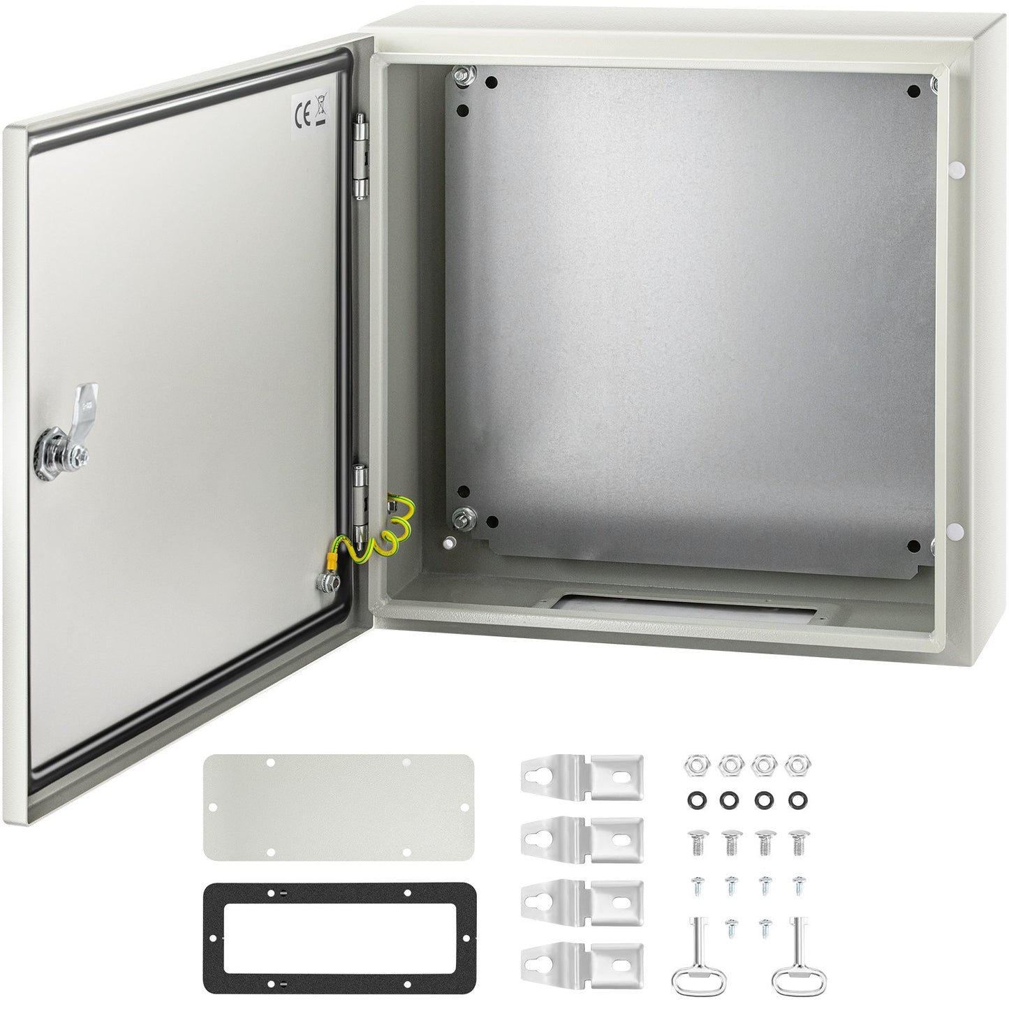 NEMA Steel Enclosure 16x16x6 Inch Waterproof Electrical Box with Mounting Plate - Grey