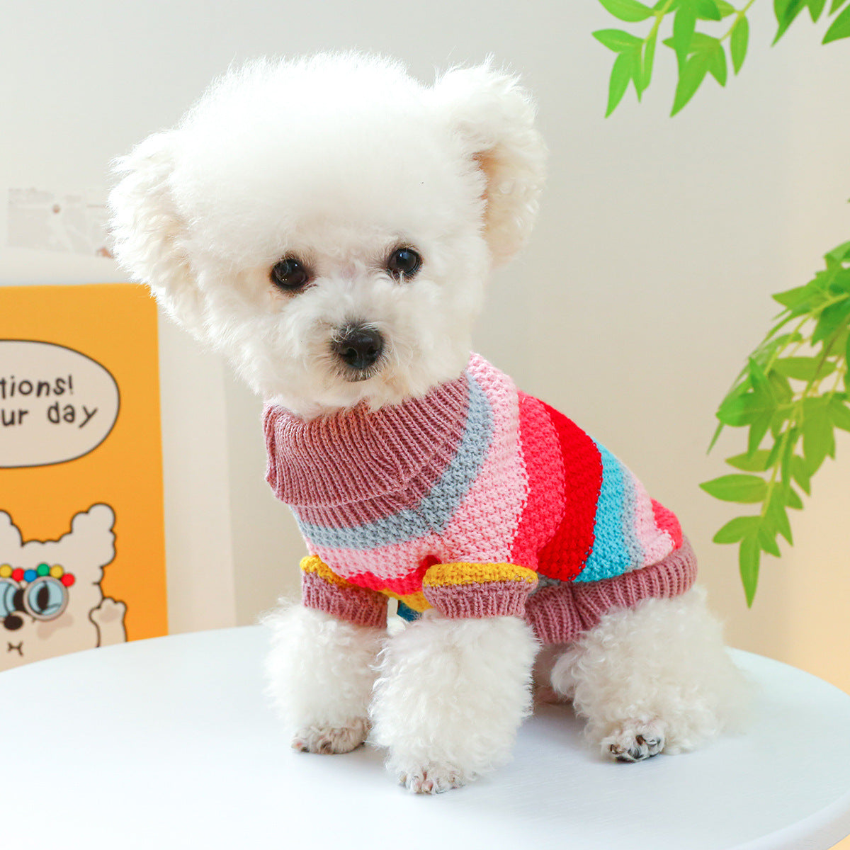 Colorful Pet Sweater with Stripes - Comfortable Acrylic Pet Clothing