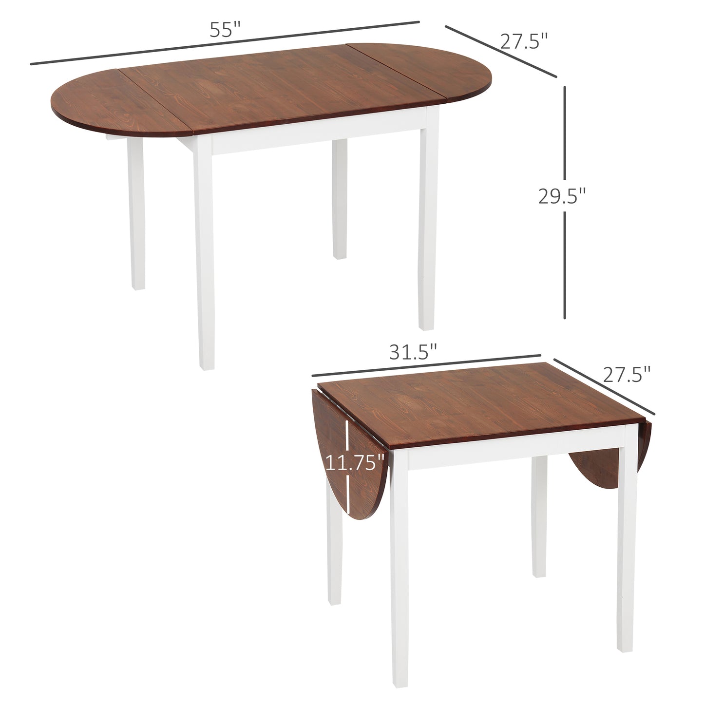 55" Drop Leaf Kitchen Table - Brown Pinewood for Small Spaces