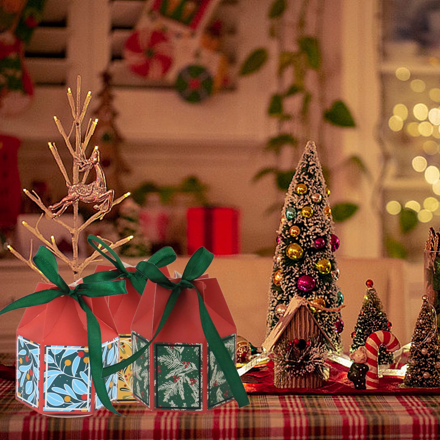 20 PCS Christmas Treat Boxes with Ribbons - Holiday Goodie Boxes