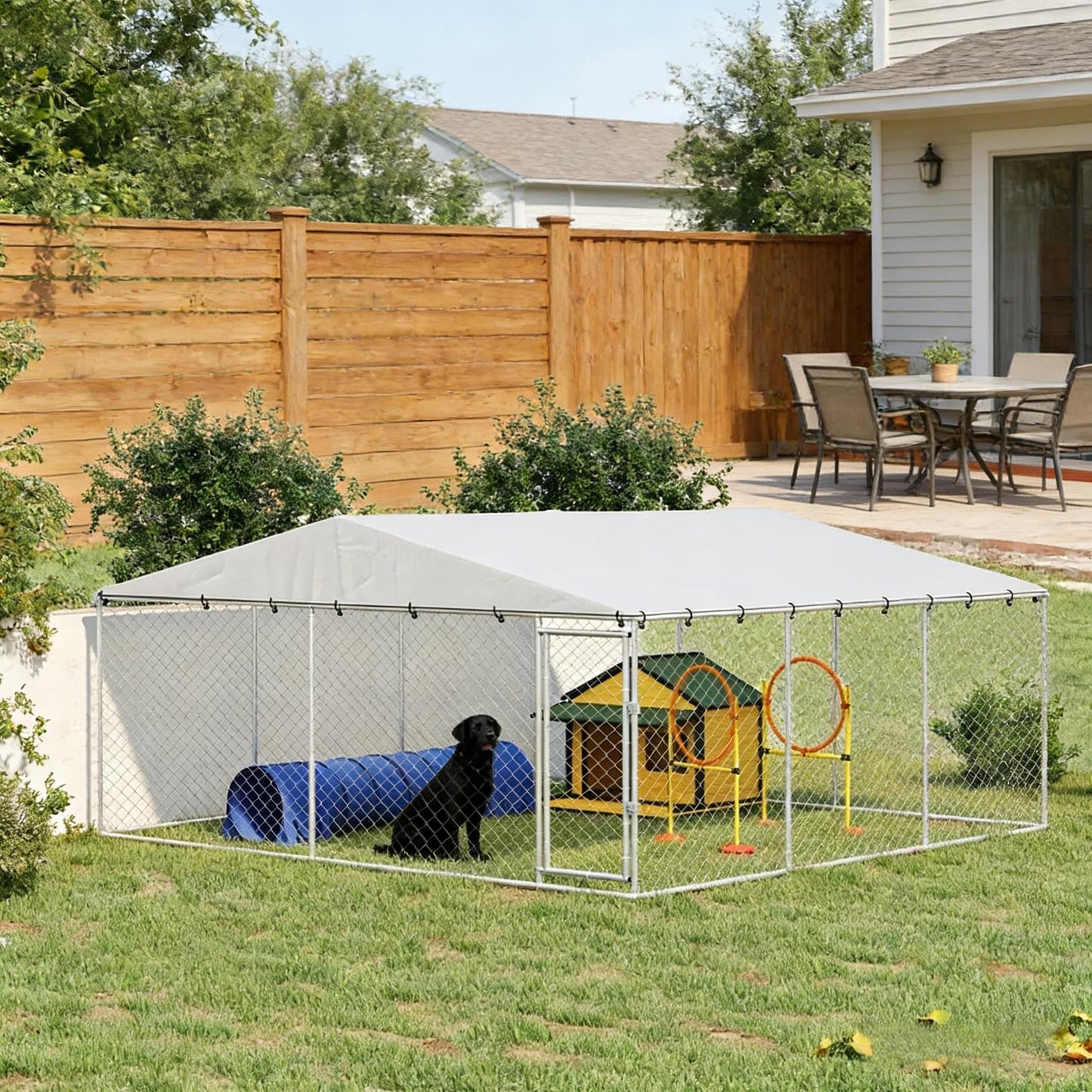 Large Outdoor Dog Kennel - Silver Heavy-Duty Chain Link