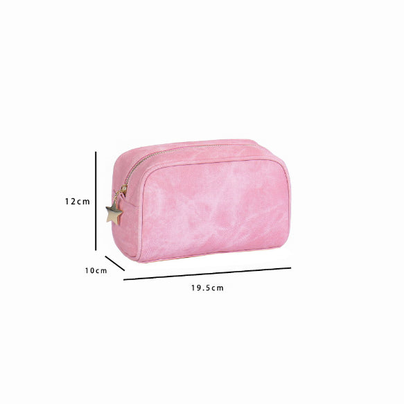 Denim Cosmetic Bag Semi-Circle Portable Makeup Storage Bag Blue Denim 20x11x16cm