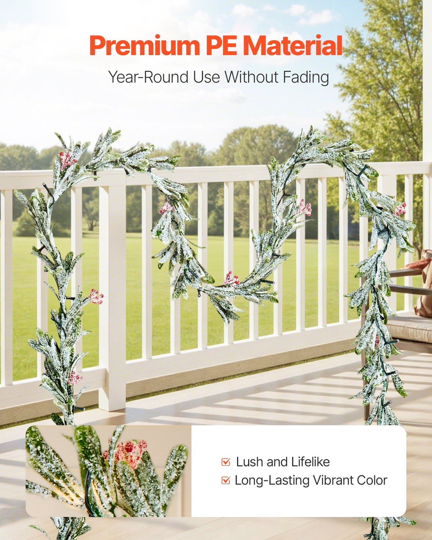 9Ft Christmas Garland with LED Lights, Realistic Vines & Berries, Green