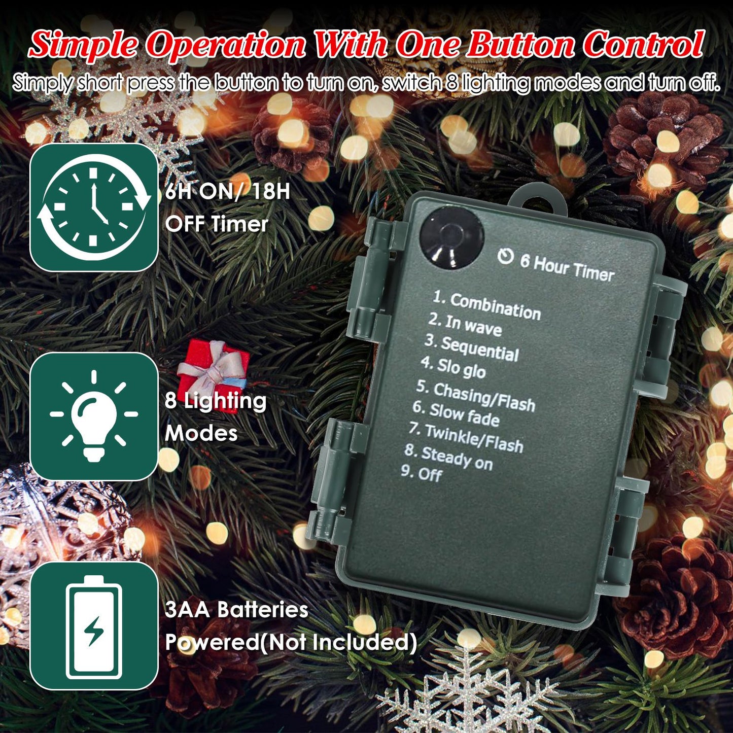 Solar Powered Lighted Christmas Tree Urn Filler with Berries & Decor Balls