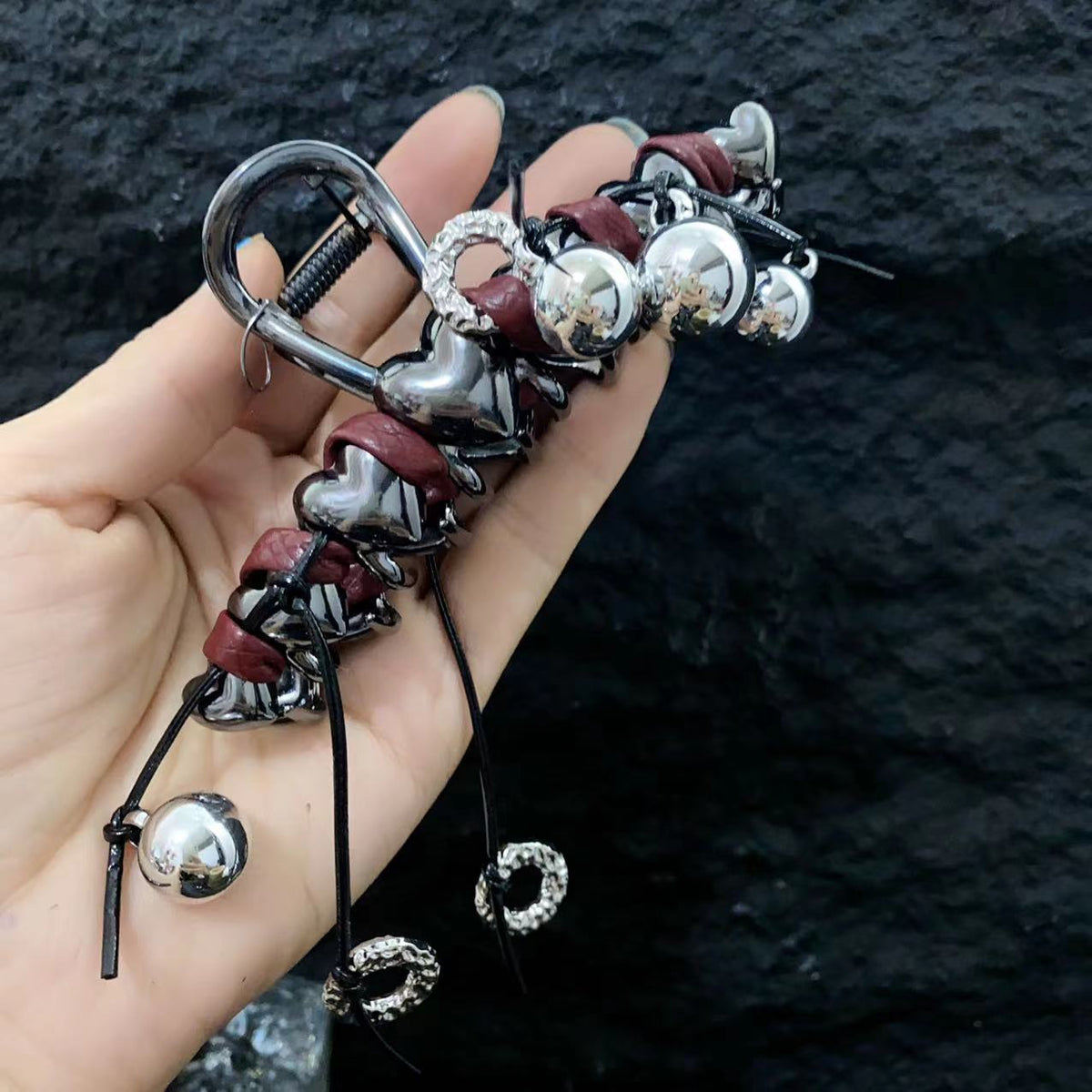 Metal Leather Hair Claw Clip with Tassel Beads